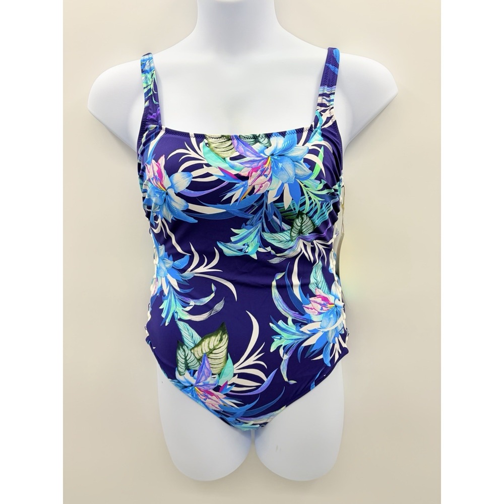 Gottex Profile Turkiz Womens Size 12 Floral Lace Up Side One Piece Swimsuit 2319